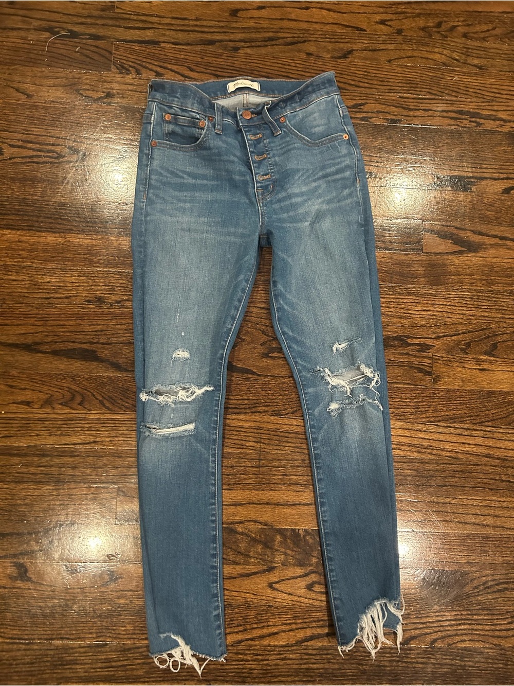 Madewell Designer Distressed High-Rise Skinny Jeans Madewell Size 25- Blue